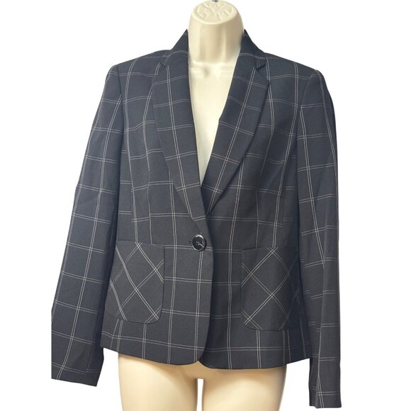 Kasper Windowpane-Plaid One-Button Blazer, Black/Vanilla, 4 - Picture 14 of 14